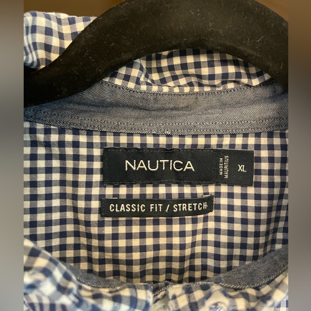 Nautica Men's Navy and White Gingham Button-Down Shirt Size XL - Picture 2 of 4